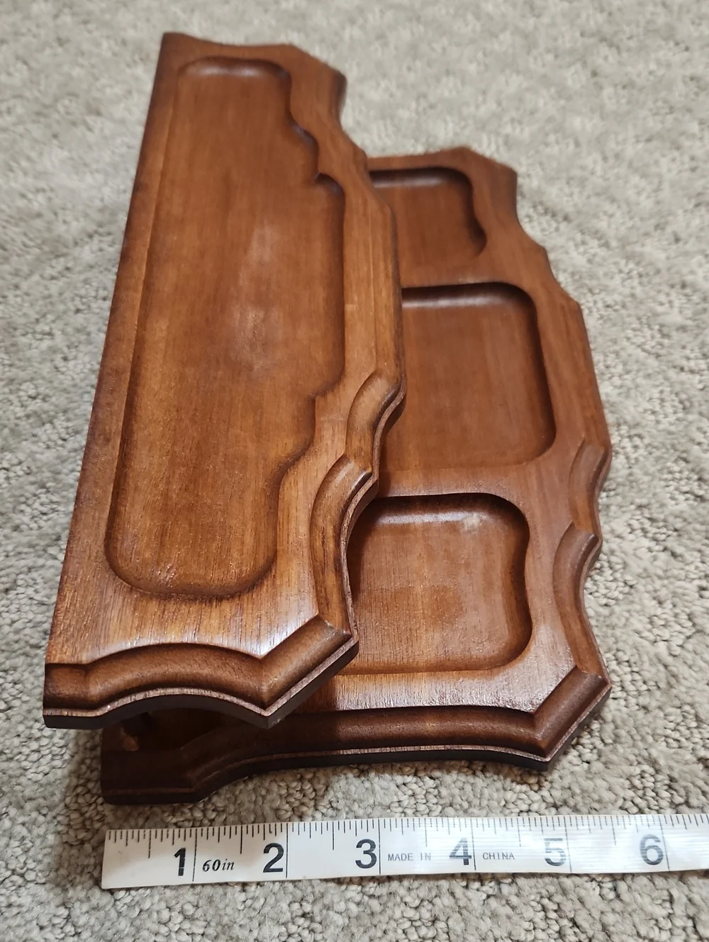 Vintage MCM 2-Tier Walnut Wooden Desk Organizer & Valet Tray
